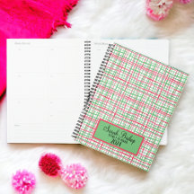 Rosa och Grönt Preppy Yarly Planner Hardcover