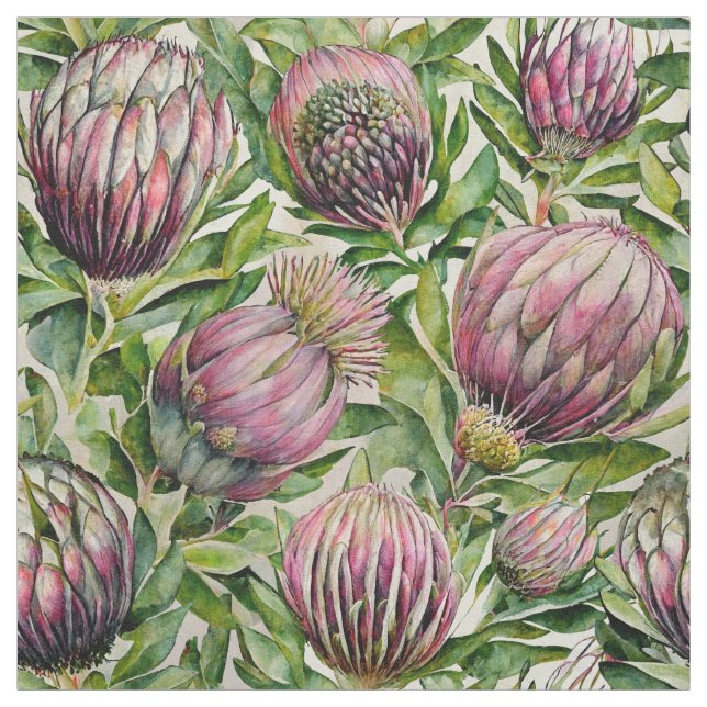 Rosa och Grönt Proteblommor Mönster Tyg (Provkarta)
