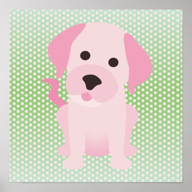 Rosa och Grönt Puppy Hund Poster (Framsidan)