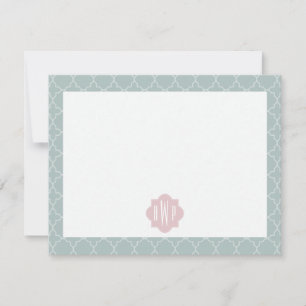 Rosa och Grönt Quatrefoil Monogram Anteckningskort
