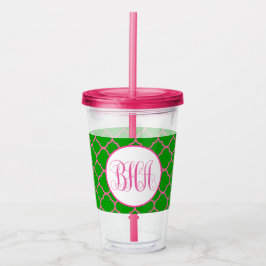 Rosa och Grönt Quatrefoil och Monogram Take Away Mugg
