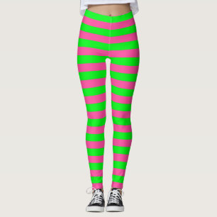 Rosa och Grönt Rand Design Leggings