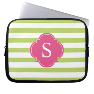 Rosa och Grönt Rand Monogram Laptop Sleeve