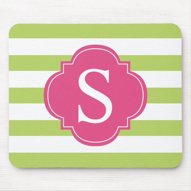 Rosa och Grönt Rand Monogram Musmatta (Framsidan)
