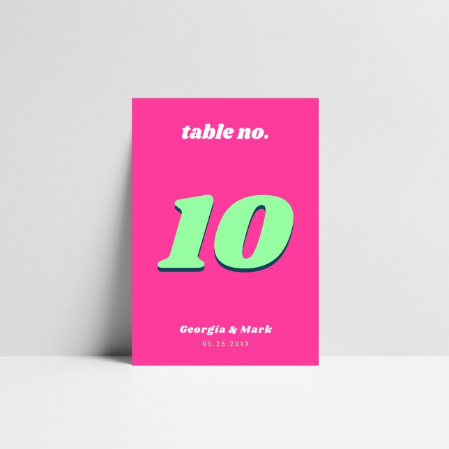 Rosa och Grönt Retro Bröllop i fetstil Bordsnummer (Skapare uppladdad)