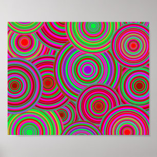 Rosa och Grönt Retro Circles Mönster Poster