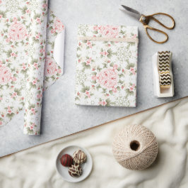 Rosa och Grönt Ro Petals Cute All-over mönster Presentpapper