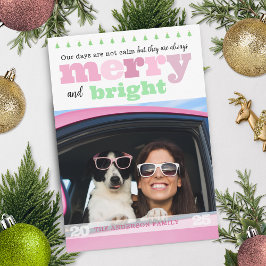 Rosa och Grönt Roligt Merry och Bright Helgdag Car Julkort