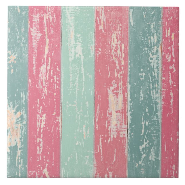 Rosa och Grönt Rustic Wooden Fence Grunge Struktur Kakelplatta (Framsidan)