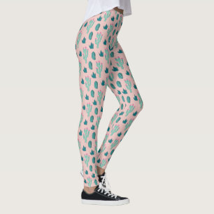 Rosa och Grönt Söt Cactus Mönster Leggings