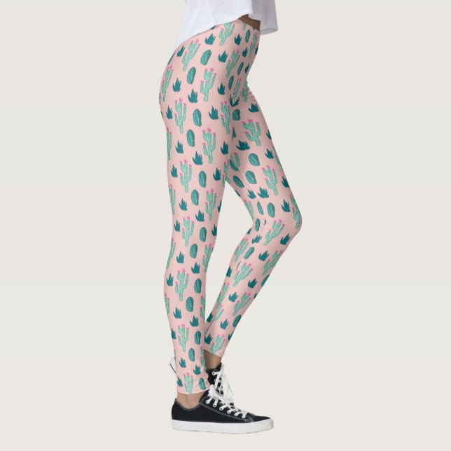 Rosa och Grönt Söt Cactus Mönster Leggings (Höger)