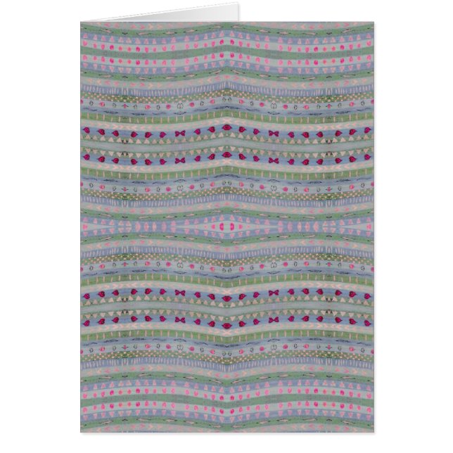 Rosa och Grönt Söt Hearts Mönster Hälsningskort (Framsidan)