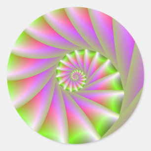 Rosa och Grönt Spiral Sticker Runt Klistermärke