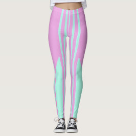 Rosa- och Grönt-strimmig bensin Leggings