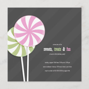 Rosa och Grönt Swirl Lollipops Party-inbjudningar Inbjudningar