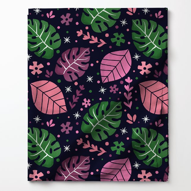 Rosa och Grönt Tropiska Monstera Löv Mönster Tyg (Skapare uppladdad)
