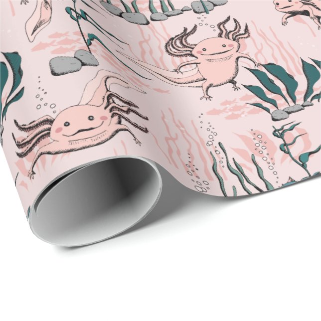  Rosa och Grönt Undervatten Axolotl Flicka Presentpapper (Rullad Hörn)