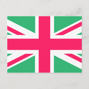 Rosa och Grönt Union Jack Flagga Vykort