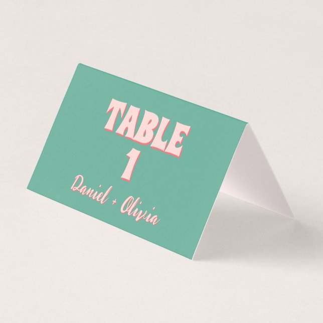 Rosa och Grönt Vågigt Bordsnumren i Bröllop Kort (Framsida)
