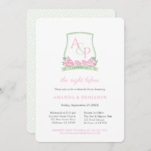 Rosa och Grönt Vapensköld Bröllop Rehearsal Middag