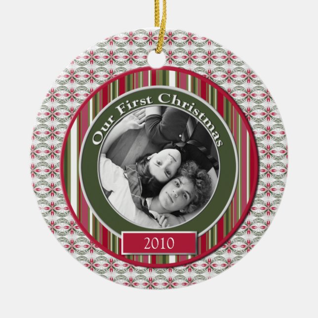 Rosa och Grönt Vår första julprydnad Julgransprydnad Keramik (Framsidan)