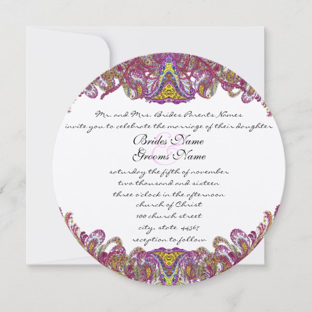 Rosa och Grönt Vintage Bröllopsinbjudan Paisley We Inbjudningar (Framsida)