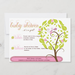 Rosa och Grönt Whimsical Baby Shower-inbjudan Inbjudningar
