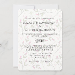 Rosa och Grönt Wildblommor Mönster Bröllop Inbjudningar