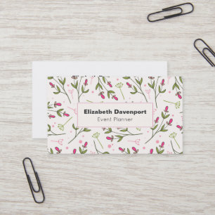 Rosa och Grönt Wildblommor Mönster Visitkort