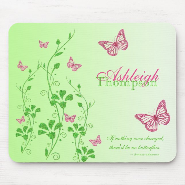 Rosa- och gröntfjärilsblommigt Mousepad Musmatta (Framsidan)