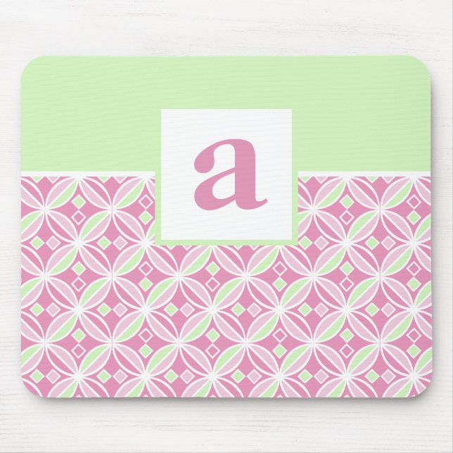 Rosa- och gröntmönster Monogrammed Mousepad Musmatta (Framsidan)