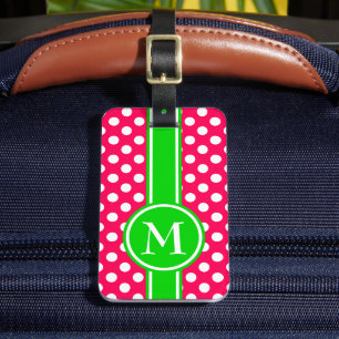 Rosa- och gröntpolkaen pricker monogramen bagagebricka