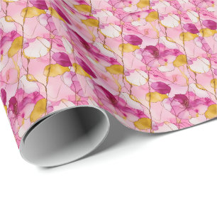 Rosa och gul alkoholbläck abstrakt botanisk presentpapper