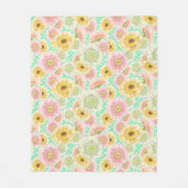 Rosa och gul blomsterdesign fleecefilt