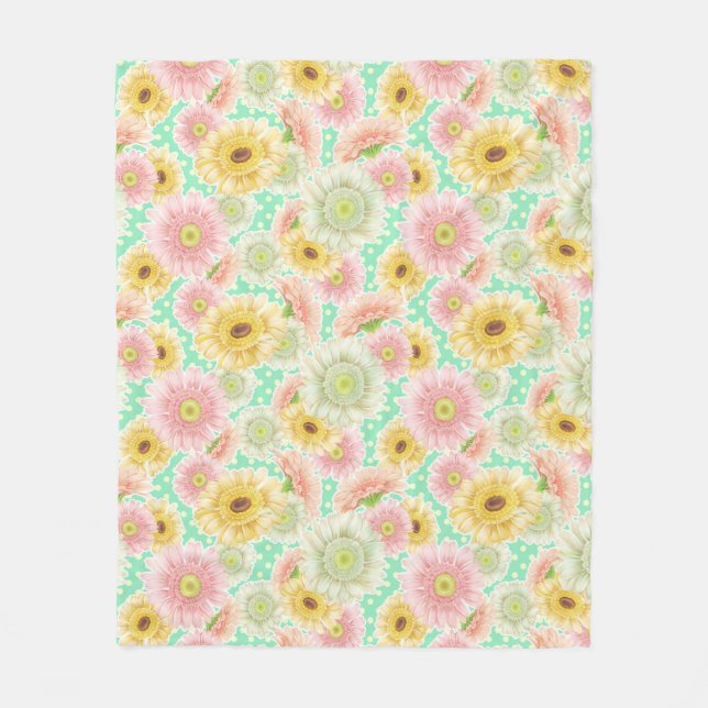 Rosa och gul blomsterdesign fleecefilt (Framsidan)