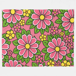 Rosa och gul blomsterdesign med gröna blad fleecefilt