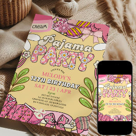 Rosa och gul daisy pyjamasparty födelsedagsfest inbjudningar