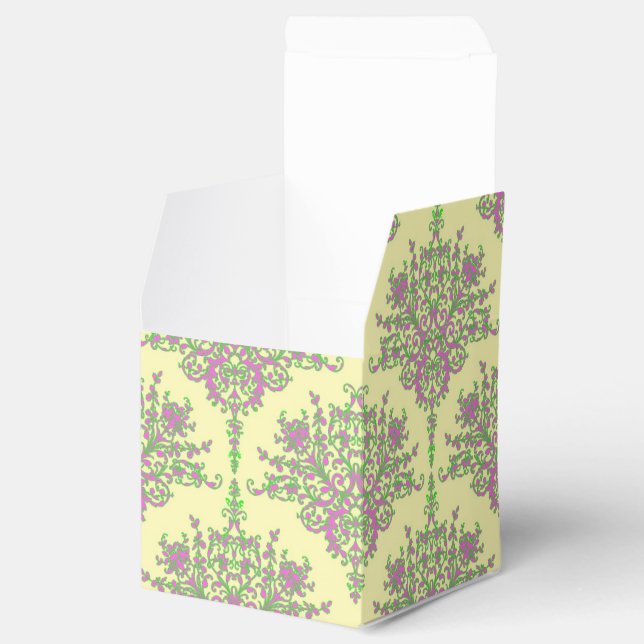 Rosa och gul fin blomsterdamaskmönster presentaskar (Öppnad)