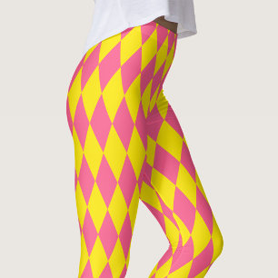 Rosa och gul Harlekinrutig design Leggings