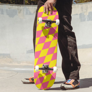 Rosa och gul Harlekinrutig design Mini Skateboard Bräda 18,5 Cm