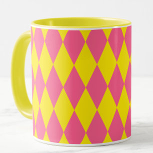 Rosa och gul Harlekinrutig design Mugg