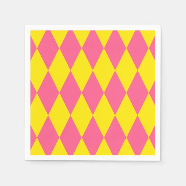 Rosa och gul Harlekinrutig design  Pappersservett (Framsidan)