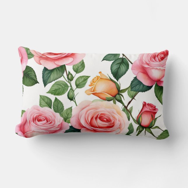 Rosa och gul ros lumbarkudde (Framsida)
