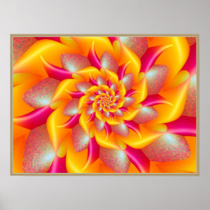 Rosa och gul spiralblomma poster
