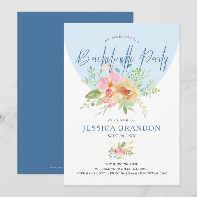 Rosa och gula akvarellblommor modern typografi inbjudningar (Fram/baksida)