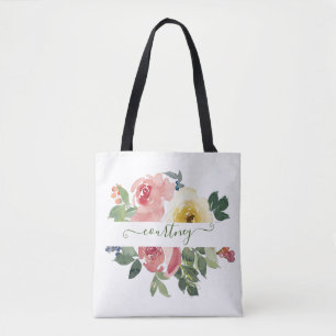 Rosa och gula akvarellblommor personliga tygkasse