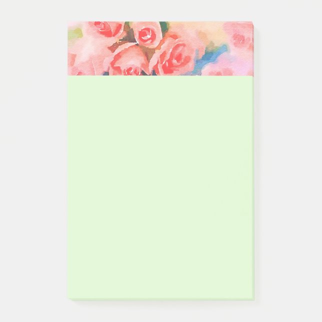 Rosa och gula akvarellblommor post-it block (Framsida)