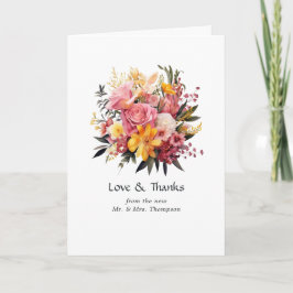 Rosa och gula blommiga bröllop tack kort