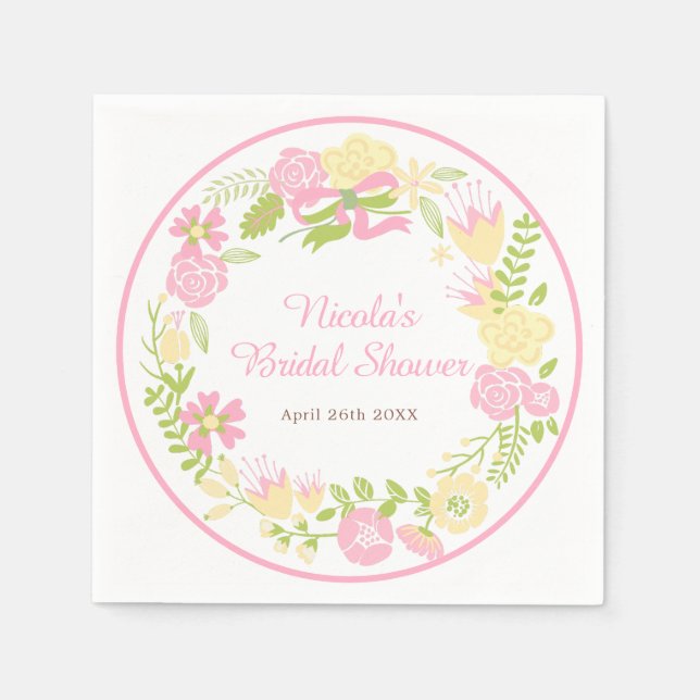 Rosa och gula blommiga krans Bröllopsfest Pappersservett (Framsidan)