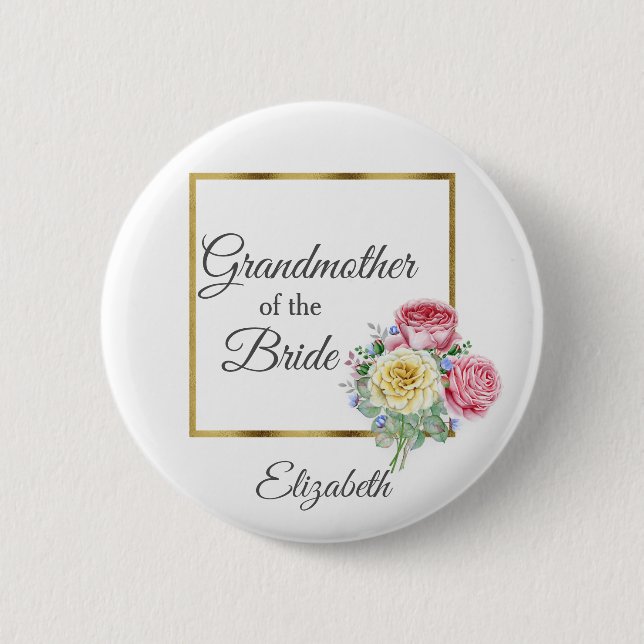 Rosa och gula blommiga mormor till bruden knapp (Framsida)